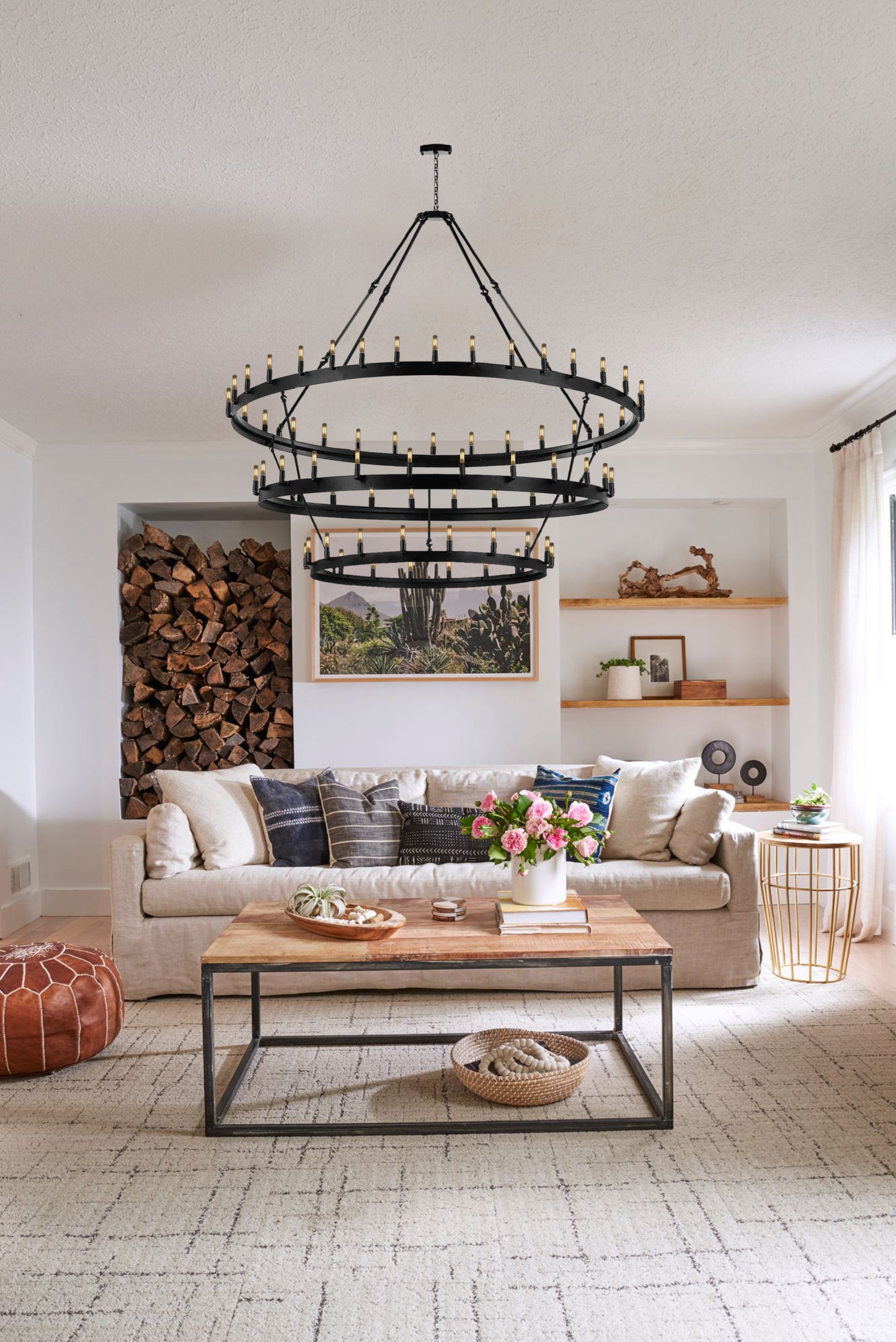 Wrought Iron Vintage Barn Metal Castile Three Tier Chandelier Chandeliers Industrial Loft Rustic Lighting W 70" H 66" - 199609001