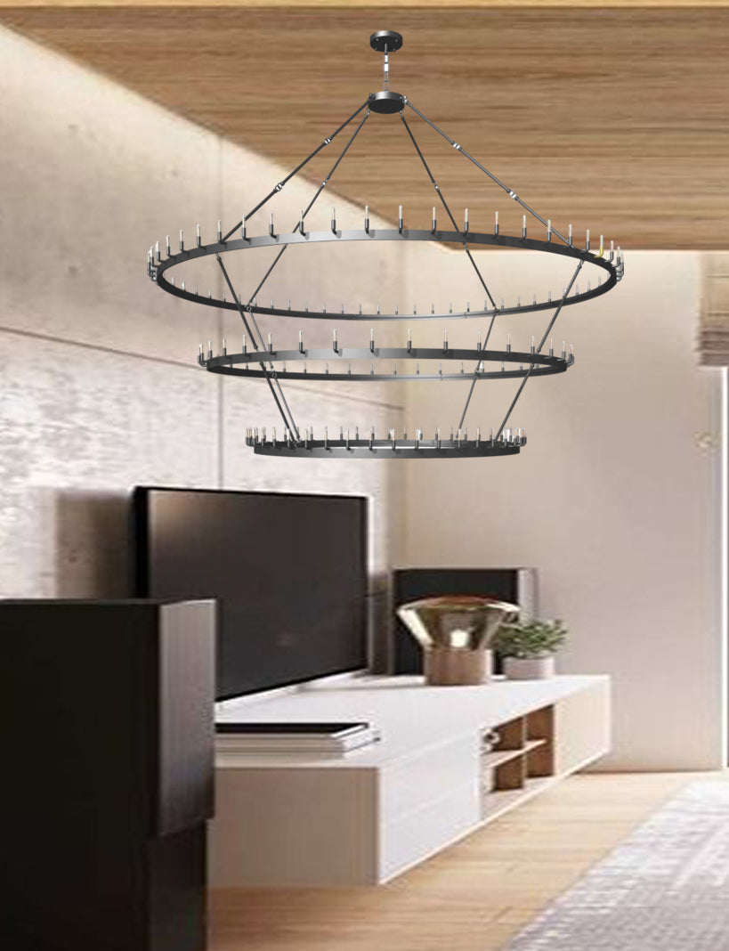 Wrought Iron Vintage Barn Metal Castile Three Tier Chandelier Industrial Loft Rustic Lighting W122" - 199516201
