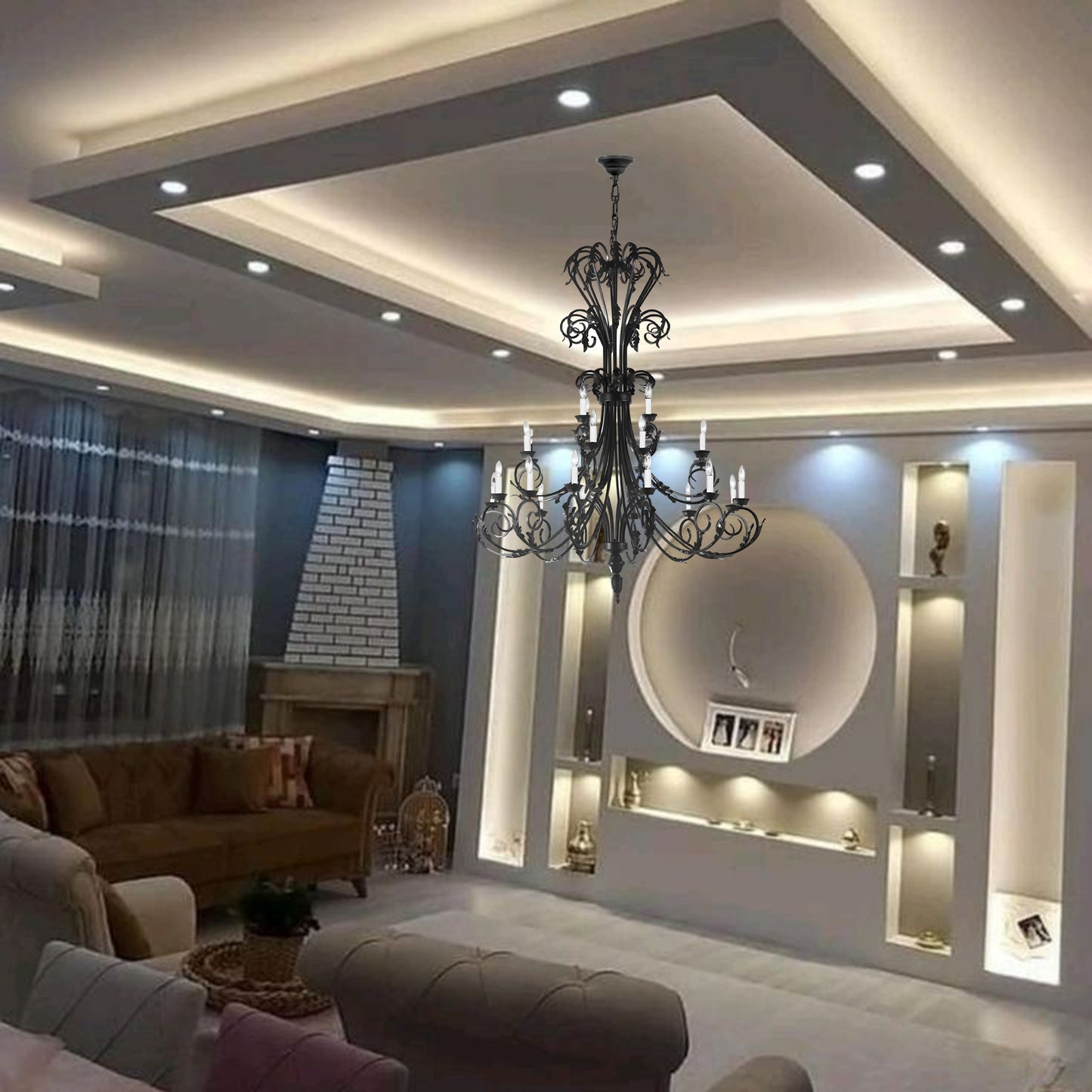Tall foyer chandelier extra large wrought iron chandeliers 50" Inches Tall H50" X W30"