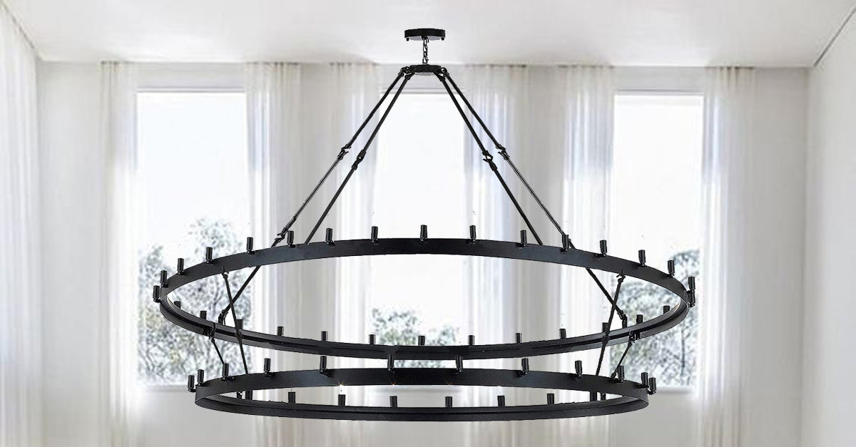 Statement Lighting Wrought Iron Vintage Barn Metal Castile Two-Tier Chandelier for Industrial Loft and Rustic Spaces (W 70" H 66") - 199506601