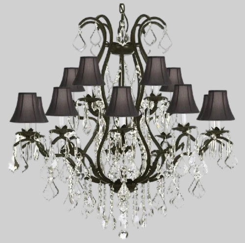 Wrought Iron Crystal Chandelier Lighting Trimmed with Swarovski Crystal! Good for Dining Room, Foyer, Entryway, Family Room, Bedroom, Living Room and More! 