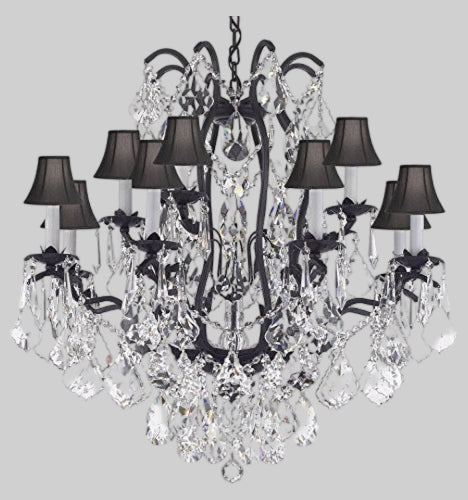 Wrought Iron Crystal Chandelier Lighting Trimmed with Swarovski Crystal! Good for Dining Room, Foyer, Entryway, Family Room, Bedroom, Living Room and More! 