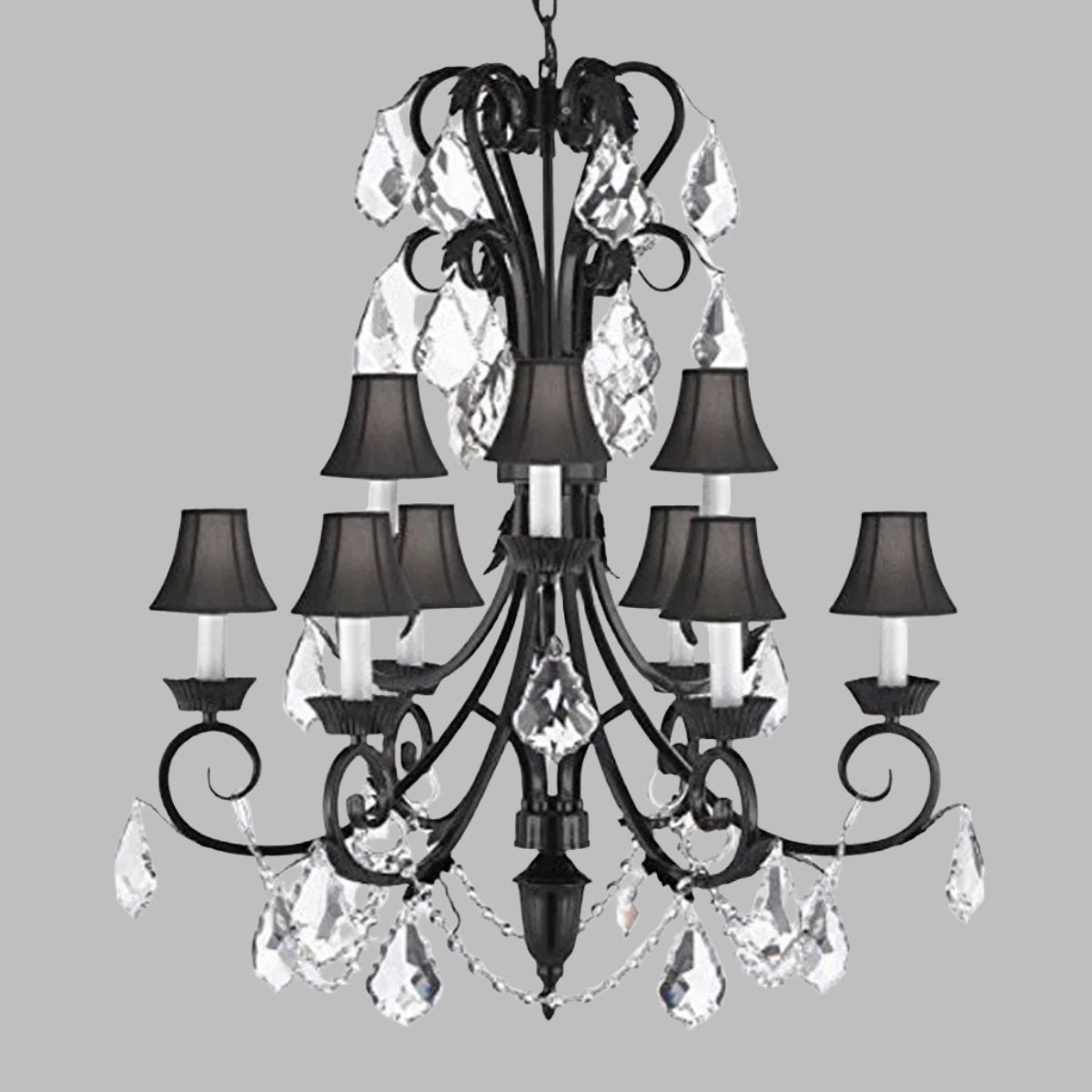 Foyer / Entryway Wrought Iron Empress Crystal (Tm) Chandelier Tall With Crystal And Black Shades