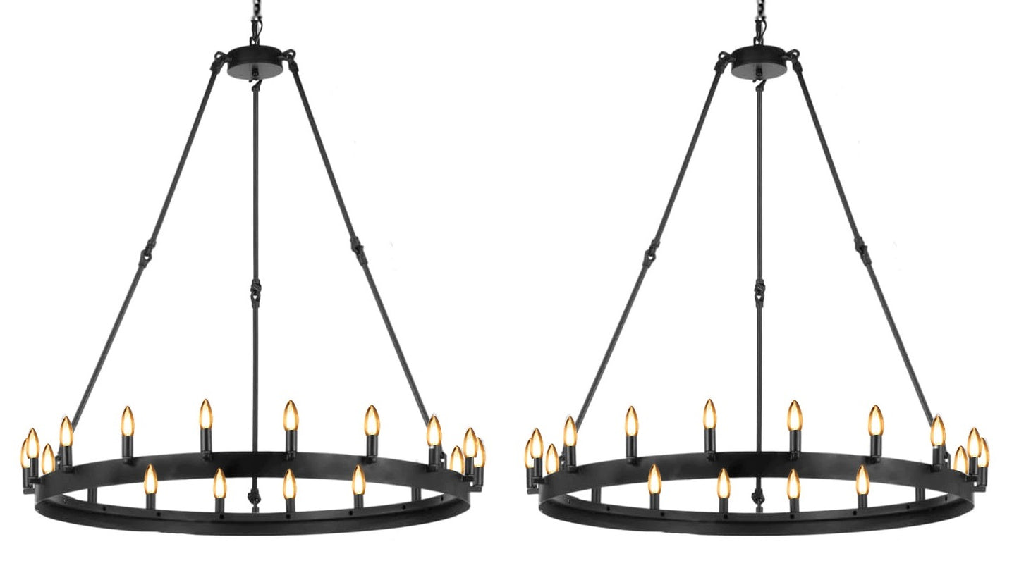 Set of 2 - Wrought Iron Vintage Barn Metal Castile One Tier Chandelier Chandeliers Industrial Loft Rustic Lighting 