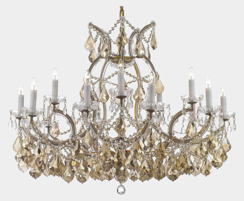 Maria Theresa Chandelier Crystal Lighting W/ Golden Teak Crystal Good For Dining Room Entryway Living Room