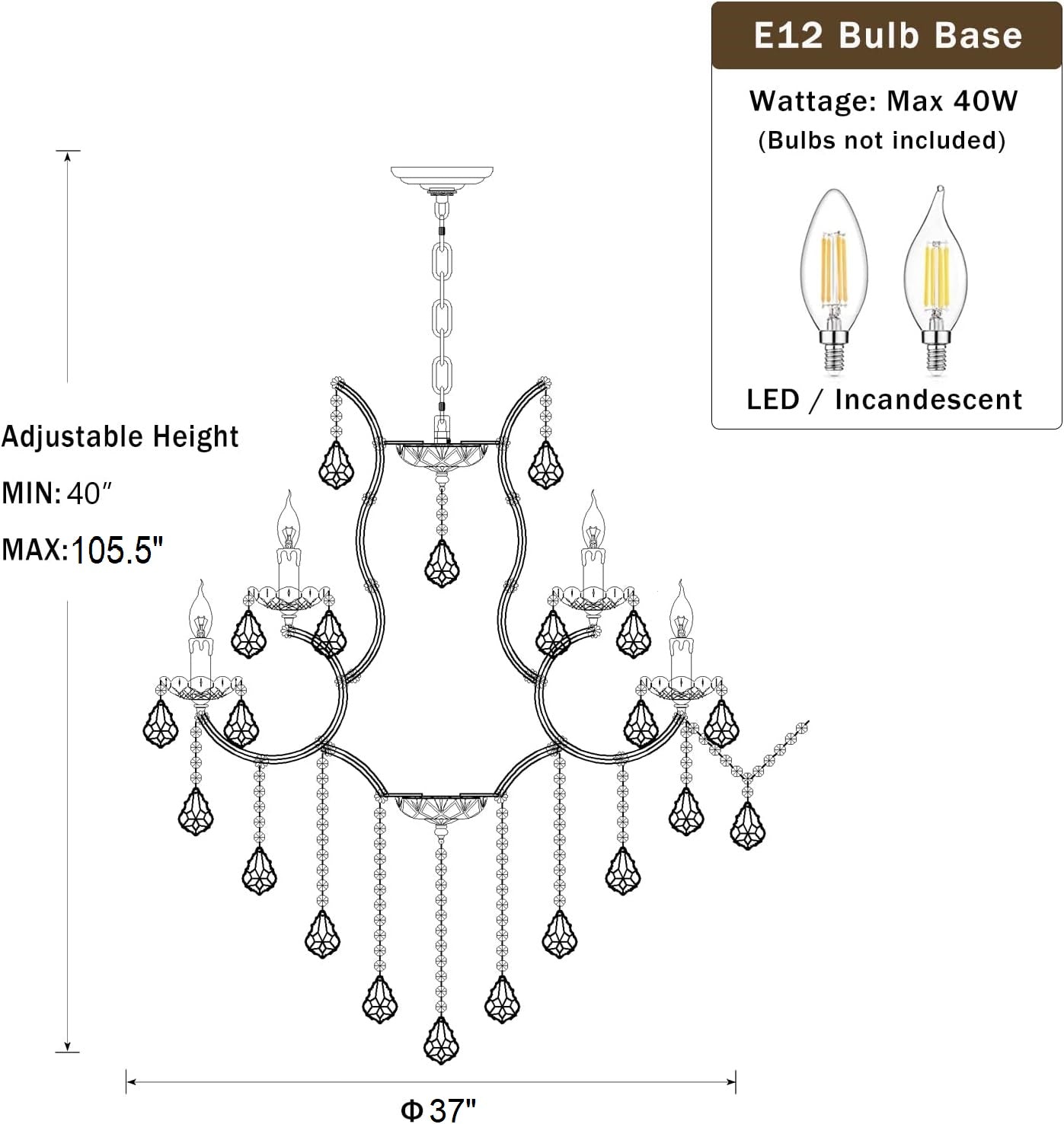 Maria Theresa crystal chandelier Empress Crystal Chandelier Elegant Chandelier Crystal Lighting, Dimensions: H38" x W37