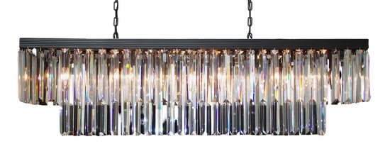 Retro Palladium Glass Fringe Rectangular Chandelier Chandeliers Lighting 40" Wide