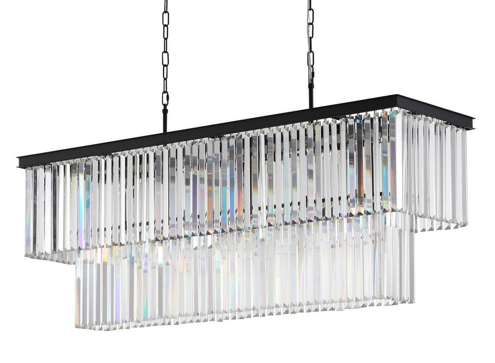 Retro Palladium Glass Fringe Rectangular Chandelier Chandeliers Lighting 71" Wide