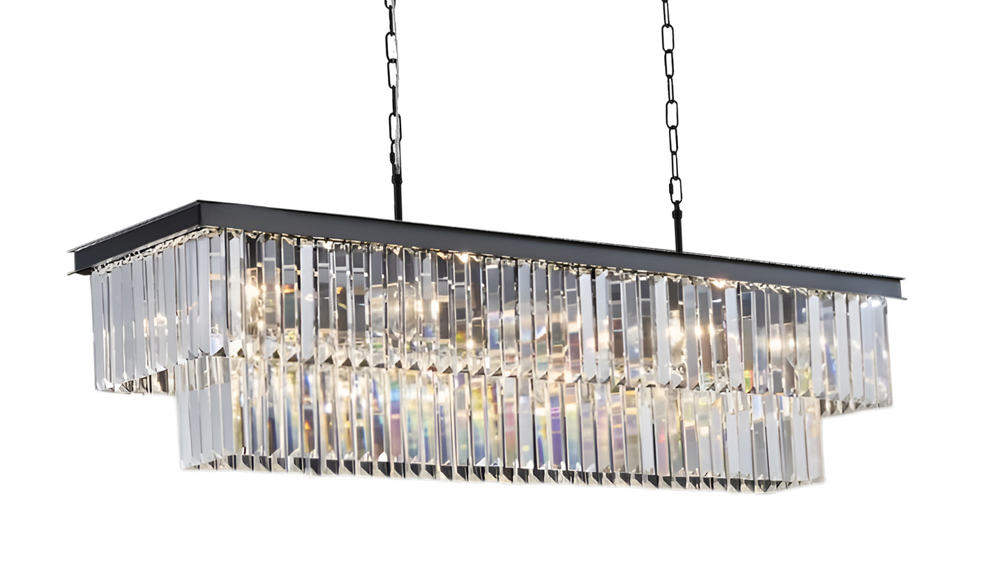 Retro Palladium Glass Fringe Rectangular Chandelier Chandeliers Lighting 59" Wide