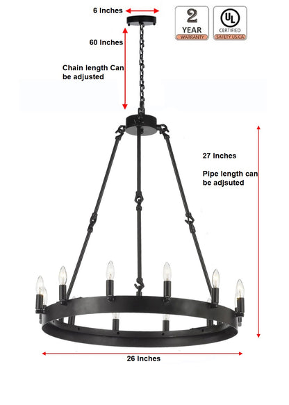 Wrought Iron Vintage Barn Metal Castile One Tier Chandelier Chandeliers Industrial Loft Rustic Lighting (W 26" H 27") - 199501201