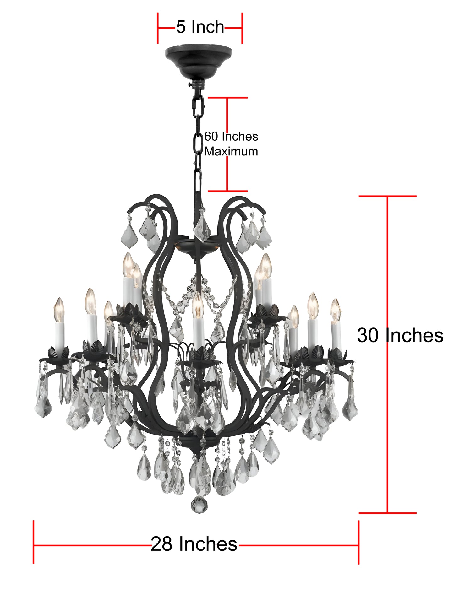 Rod iron and crystal chandeliers large with crystals H30" X W28" - 198301201