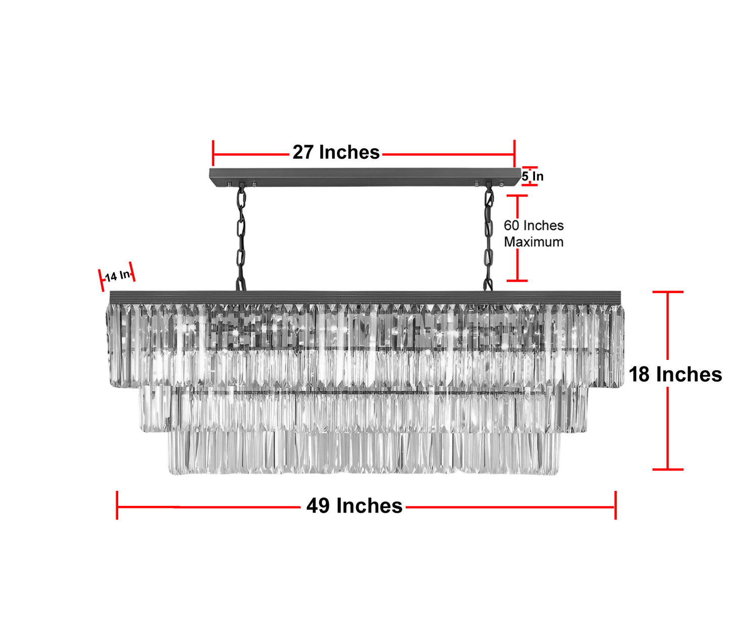 Retro Palladium Glass Fringe Rectangular Chandelier Lighting W 49" D 14" H 18"