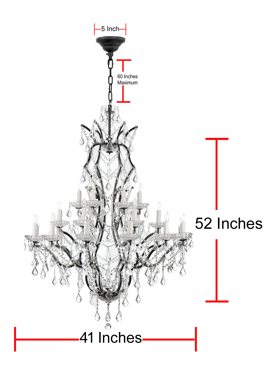 Nineteenth C. Baroque Iron & Crystal Chandelier Lighting H 52" X W 41" black