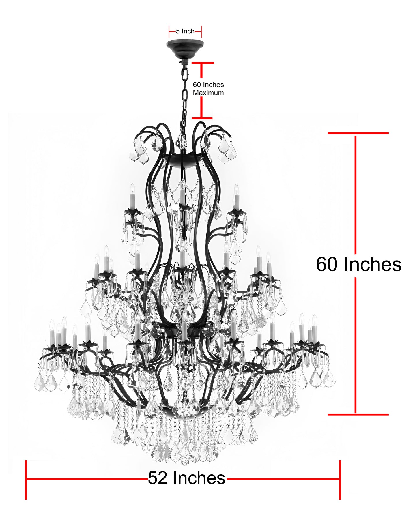 Long chandelier for foyer Foyer Large  / Entryway Wrought Iron Chandelier Lighting With Crystal H60" X W52"