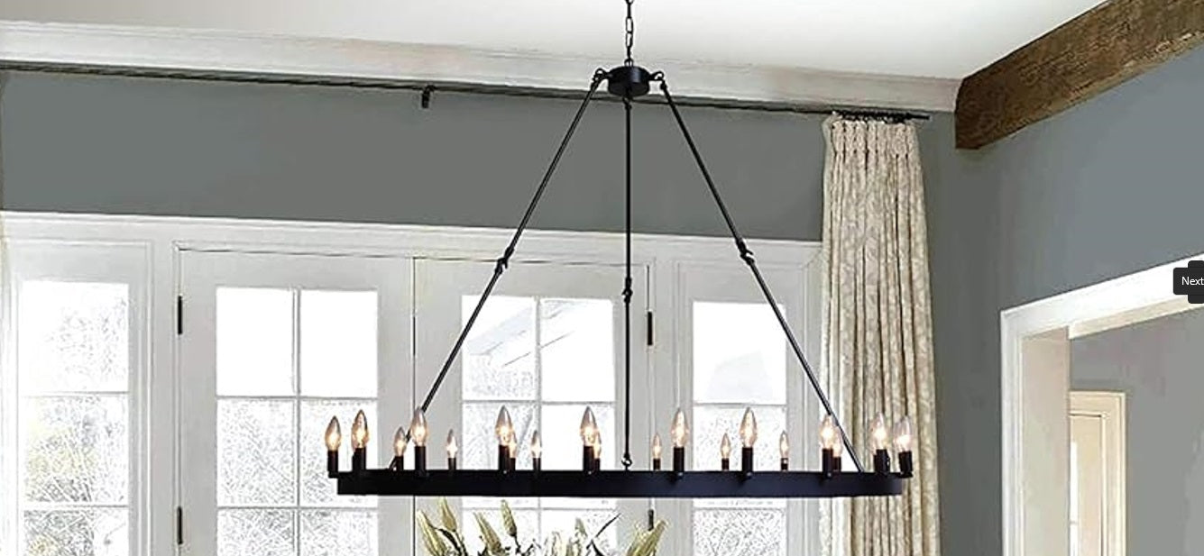 Vintage Charm Wrought Iron Vintage Barn Metal Castile One-Tier Chandelier for Industrial Loft Spaces (W 50" H 48") - 199502401