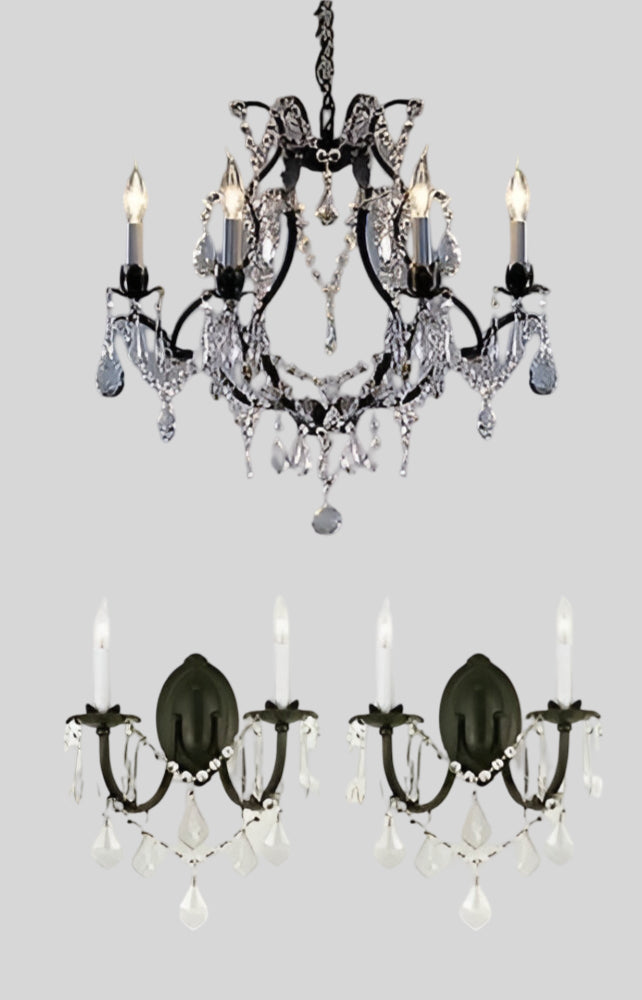 Three Piece Lighting Set - Wrought Iron Crystal Chandelier Lighting