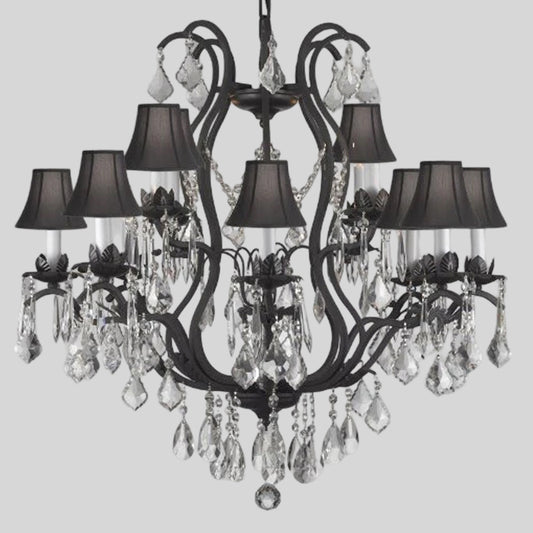 Swarovski Crystal Trimmed Chandelier Wrought Iron Crystal Chandelier Lighting With Shades