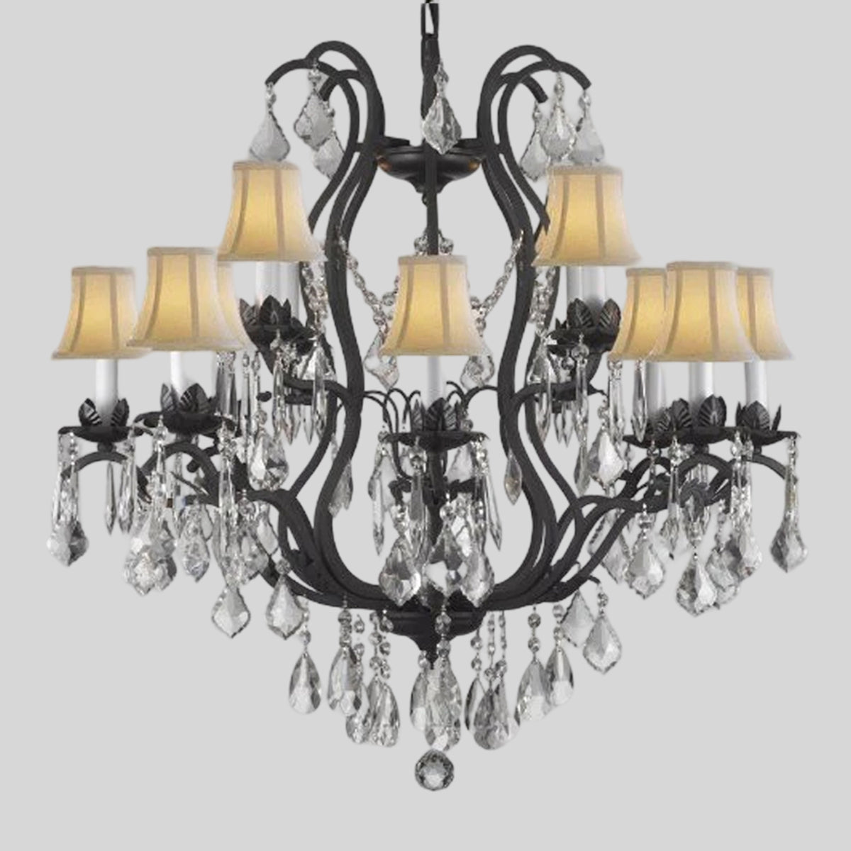 Warovski Crystal Trimmed Chandelier Wrought Iron Crystal Chandelier Lighting With Shades