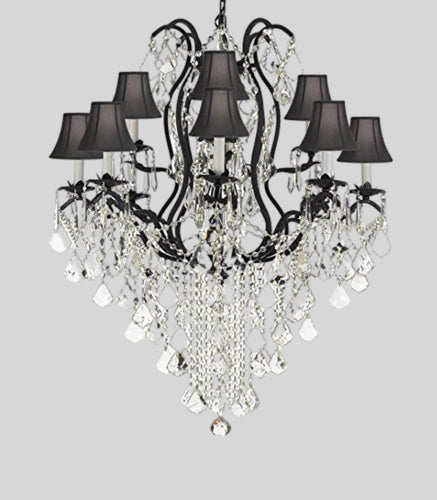 Wrought Iron Crystal Chandelier Lighting H40" X W28" With Shades Trimmed With Spectra (Tm) Crystal