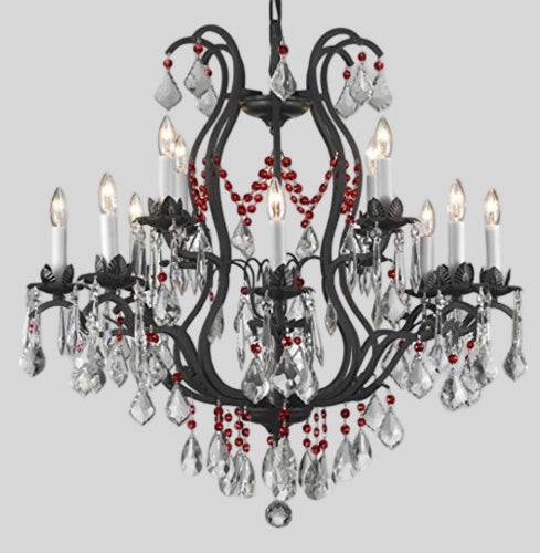 Wrought Iron Crystal Chandelier Lighting Chandeliers Dressed with Ruby Red Crystals!