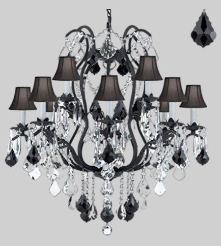 Wrought Iron Crystal Chandelier Lighting Chandeliers&nbsp; with Black Shades