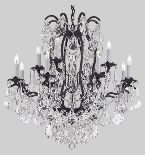 Wrought Iron Crystal Chandelier Lighting Trimmed with Swarovski Crystal Good for Dining Room, Foyer, Entryway, Family Room, Bedroom, Living Room and More! 15 Lights