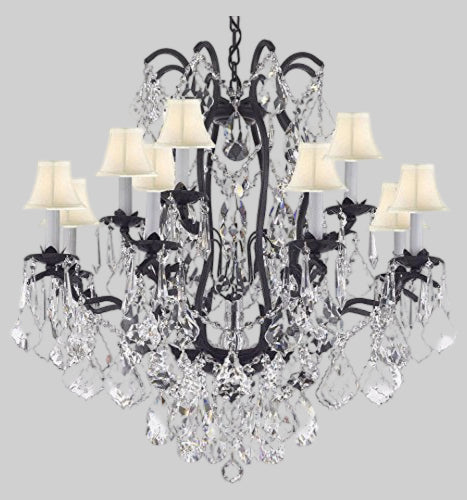 Wrought Iron Crystal Chandelier Chandeliers Lighting Dressed With High Quality Diamond Cut Crystal! Good for Dining Room, Foyer, Entryway, Family Room, Bedroom, Living Room and More!&nbsp;