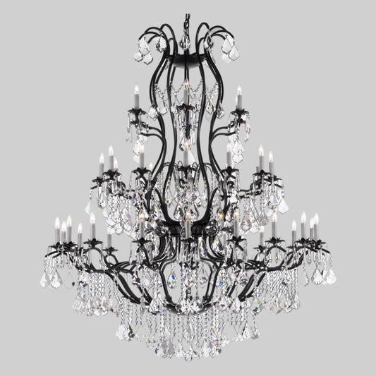 Swarovski Crystal Trimmed Chandelier Large Foyer / Entryway Wrought Iron Chandelier Lighting With Crystal