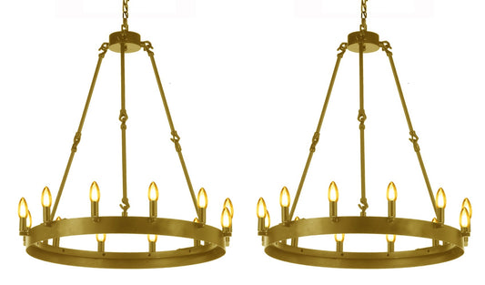 Set of 2 - Wrought Iron Vintage Barn Metal Castile One Tier Chandelier Chandeliers Industrial Loft Rustic Lighting W 26" H 27" - 199501203A