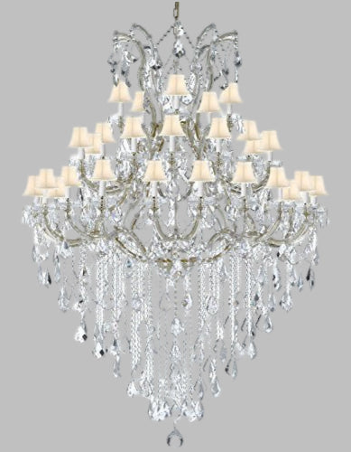 Maria Theresa Crystal Chandelier Trimmed With Spectratm Crystal And White Shade - Reliable Crystal Quality By Swarovski