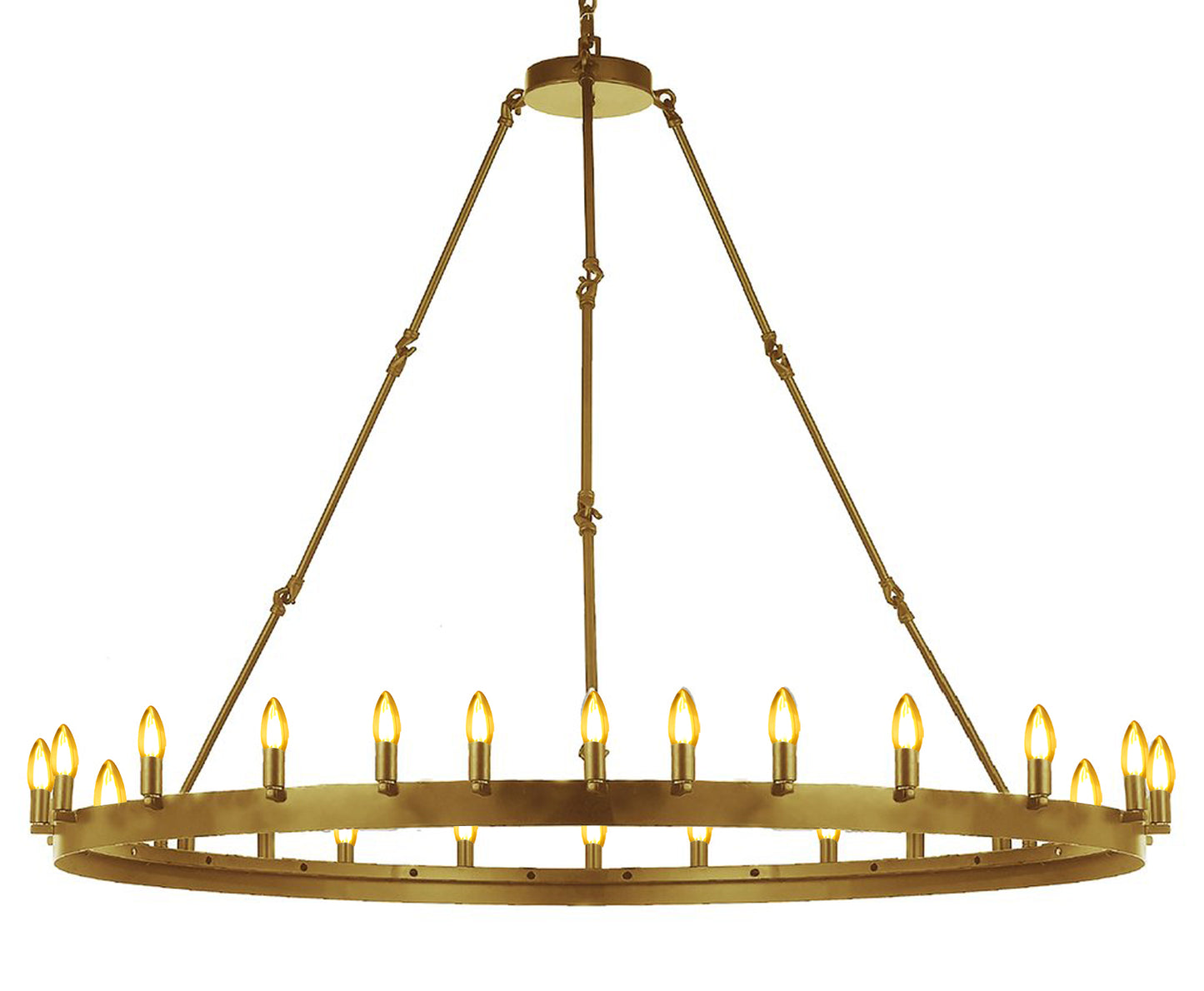 Infuse your living space with a touch of rustic charm and timeless elegance using the Wrought Iron Vintage Barn Metal Castile One Tier Chandelier. With its captivating design and generous dimensions of W63" x H49", this chandelier is a striking addition to industrial loft and rustic-themed interiors.