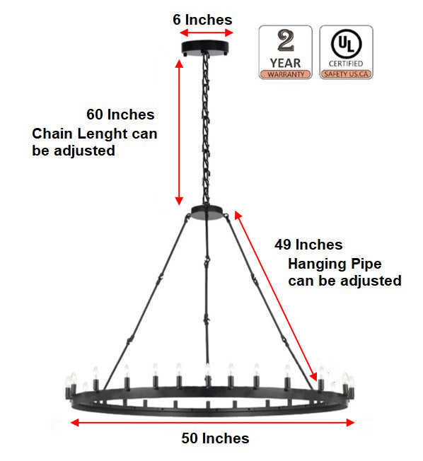 Vintage Charm Wrought Iron Vintage Barn Metal Castile One-Tier Chandelier for Industrial Loft Spaces (W 50" H 48") - 199502401