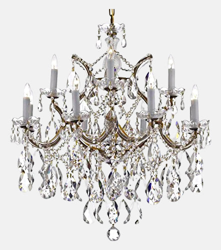 Maria Theresa Chandelier Lights Fixture Pendant Ceiling Lamp Dressed with Large, Luxe Diamond Cut Crystals! Good for Dining Room, Foyer, Entryway, Family Room, Bedroom, Living Room and More!