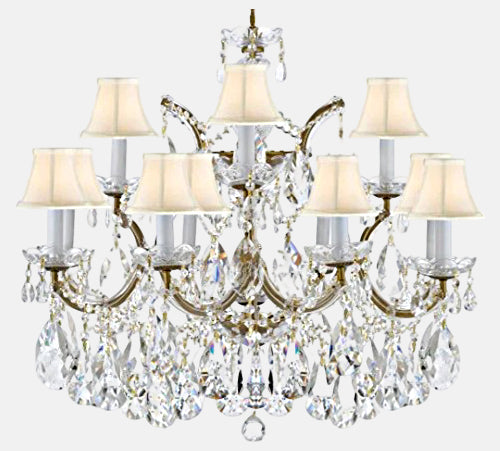 Maria Theresa Chandelier Crystal Lighting Chandeliers Lights Fixture Pendant Ceiling Lamp for Dining room, Entryway , Living room with Large, Luxe, Diamond Cut Crystals! w/ White Shades