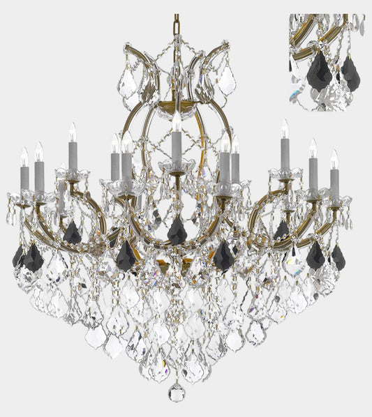 Maria Theresa Chandelier Crystal Lighting Chandeliers Lights Fixture Pendant Ceiling Lamp for Dining room, Entryway , Living room with Jet Black Crystals and White Shades