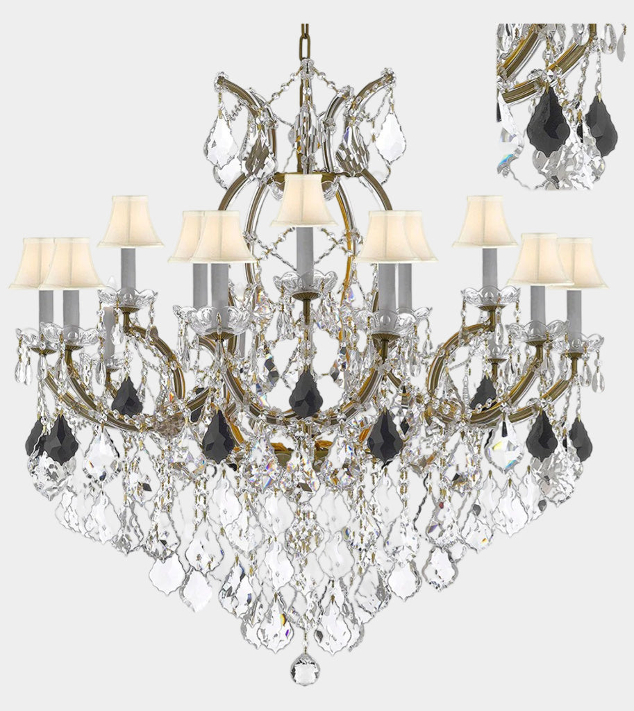 Maria Theresa Chandelier Crystal Lighting Chandeliers Lights Fixture Pendant Ceiling Lamp for Dining room, Entryway , Living room Dressed with Jet Black Crystals and White Shades