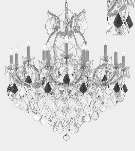 Swarovski Crystal Trimmed Maria Theresa Chandelier Crystal Lighting Chandeliers Lights Fixture Pendant Ceiling Lamp for Dining room, Entryway , Living room Dressed with Jet Black Crystal