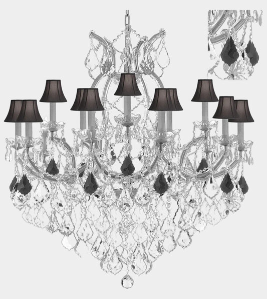 Maria Theresa Chandelier Crystal Lighting Chandeliers Lights Fixture Pendant Ceiling Lamp for Dining room, Entryway , Living room H38" X W37" - Dressed with Jet Black Crystals and Black Shades