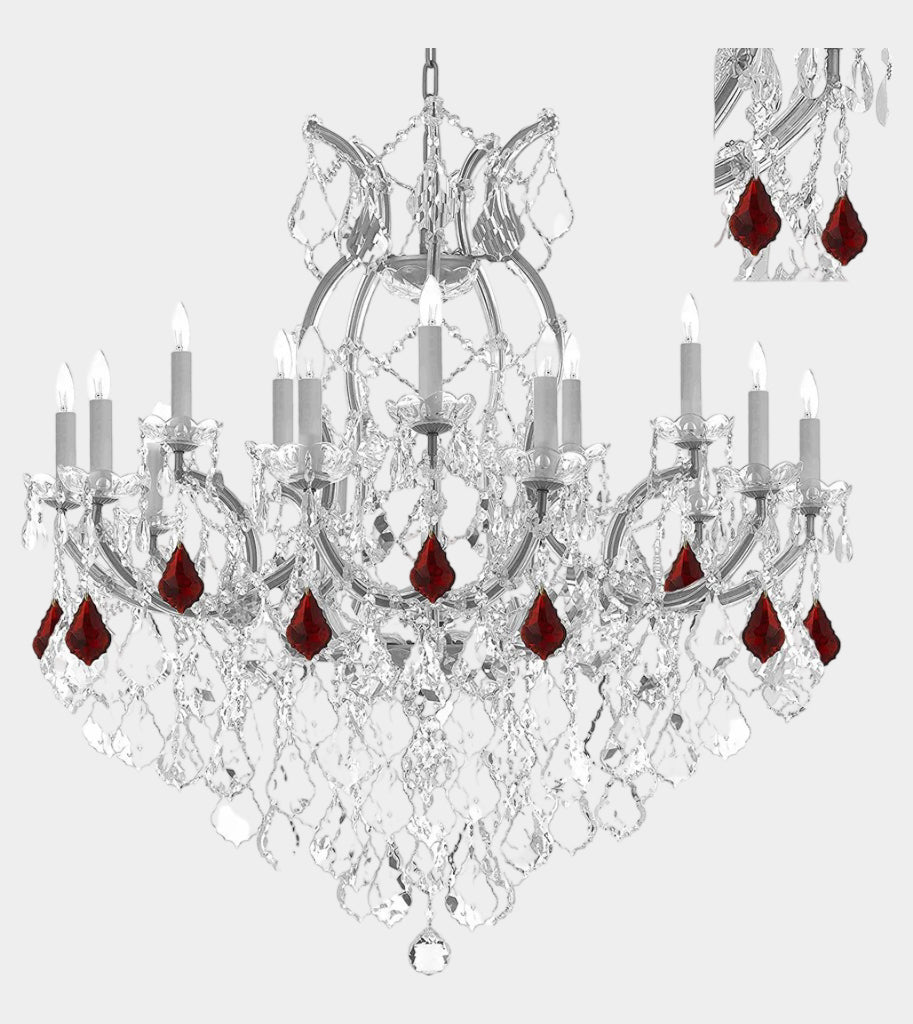 Swarovski Crystal Trimmed Maria Theresa Chandelier Crystal Lighting Chandeliers Lights Fixture Pendant Ceiling Lamp for Dining room, Entryway , Living room Dressed with Ruby Red Crystals