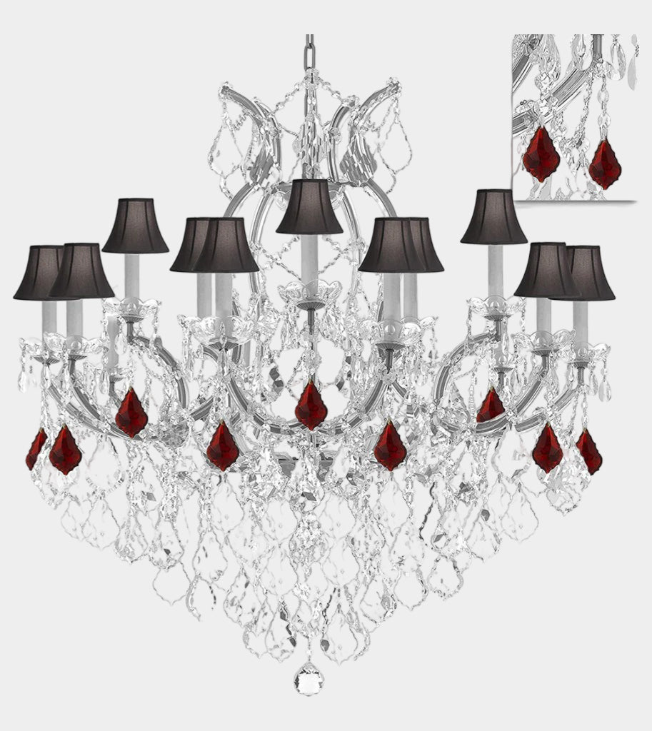 Swarovski Crystal Trimmed Maria Theresa Chandelier Crystal Lighting Chandeliers Lights Fixture Pendant Ceiling Lamp for Dining room, Entryway , Living room&nbsp; Dressed with Ruby Red Crystals and Black Shades!