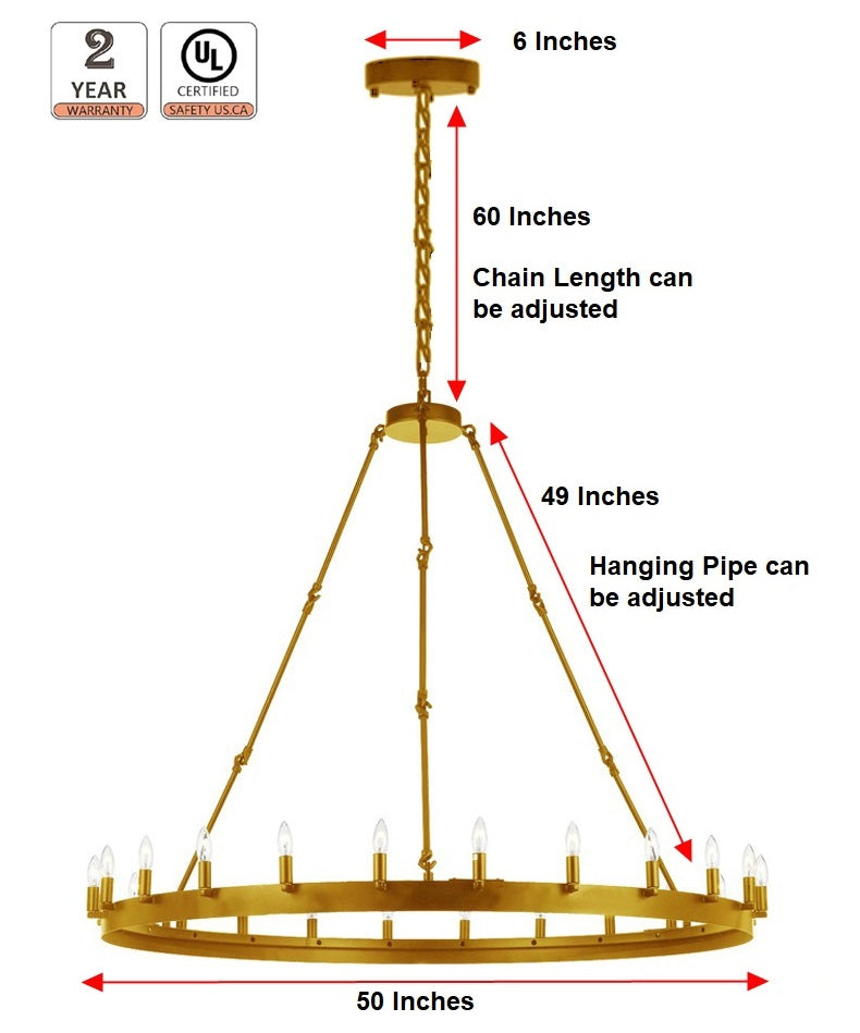 Wrought Iron Vintage Barn Metal Castile One Tier Chandelier, Measuring at W50" x H48", this chandelier boasts a captivating design and functional features that make it a perfect addition to your living space. - 199502403