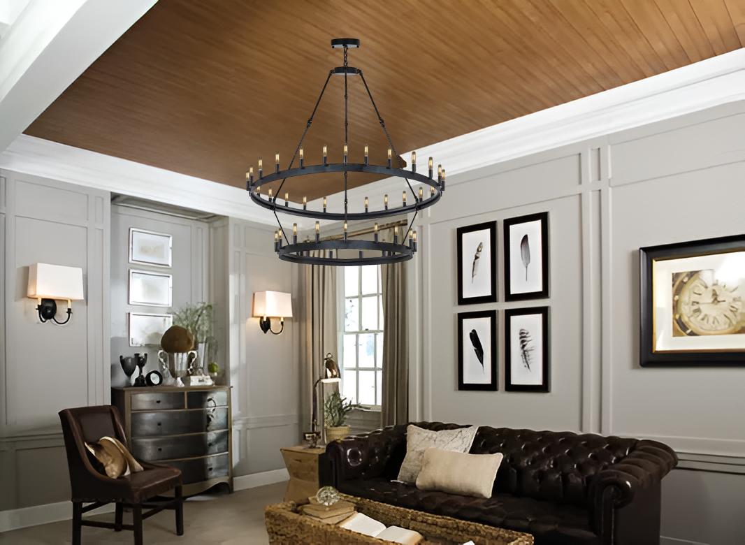 Elegant Wrought Iron Vintage Barn Metal Castile Chandeliers for Industrial Loft and Rustic Lighting - 199603001