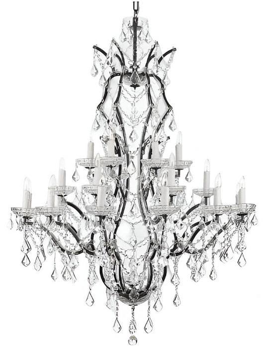 Nineteenth C. Baroque Iron & Crystal Chandelier Lighting H 52" X W 41" black